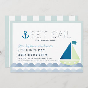 Invitation Set Sail Sailboat Nautical Blue Boy Anniversaire