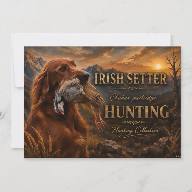 Invitation Setter Irlandais avec Perdrix Chukar ,Art  (Devant)