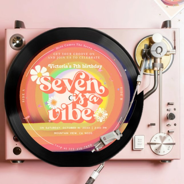 Invitation Seve est une Vibe Super Retro Vinyl Rainbow Daisy (Créateur téléchargé)