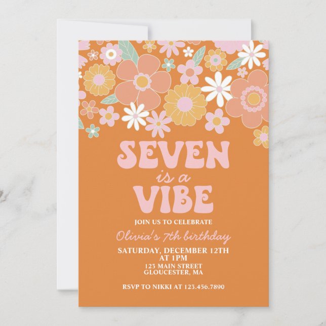 Invitation Seven est une vibe Super Retro Floral 7e anniversa (Devant)