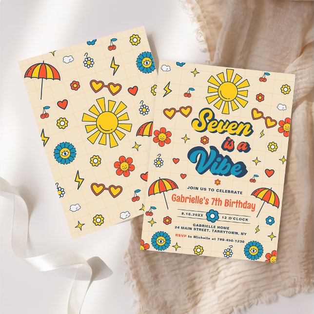 Invitation Seven est Vibe Super Retro Daisy 7e anniversaire (Créateur téléchargé)