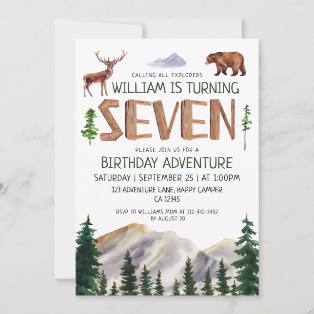 Invitation Seven Explorer Boy Birthday  (Devant)