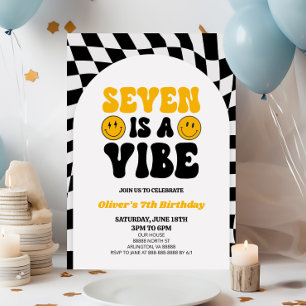Invitation Seven Is A Vibe Retro First 7th Birday Party