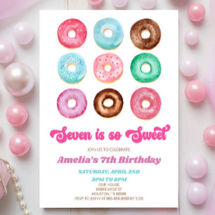 Invitation Seven Is So Sweet Donut 7th Birthday Party