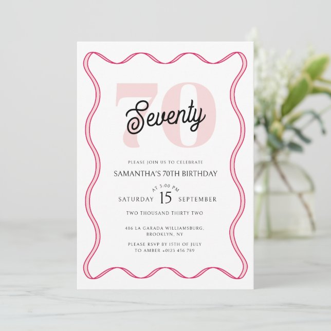 Invitation Seventieth Retro Wavy Borders 70e anniversaire (Debout devant)