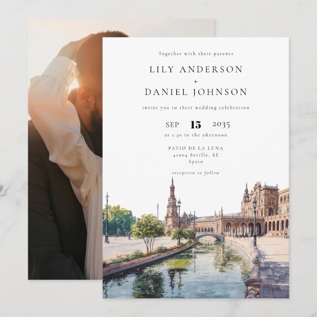 Invitation Seville Spain Destination Photo Wedding (Devant / Derrière)