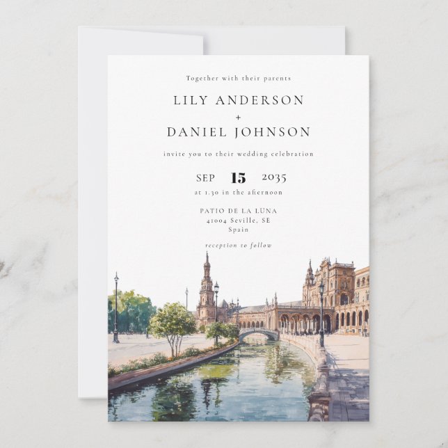 Invitation Seville Spain Watercolor Elegant Wedding (Devant)