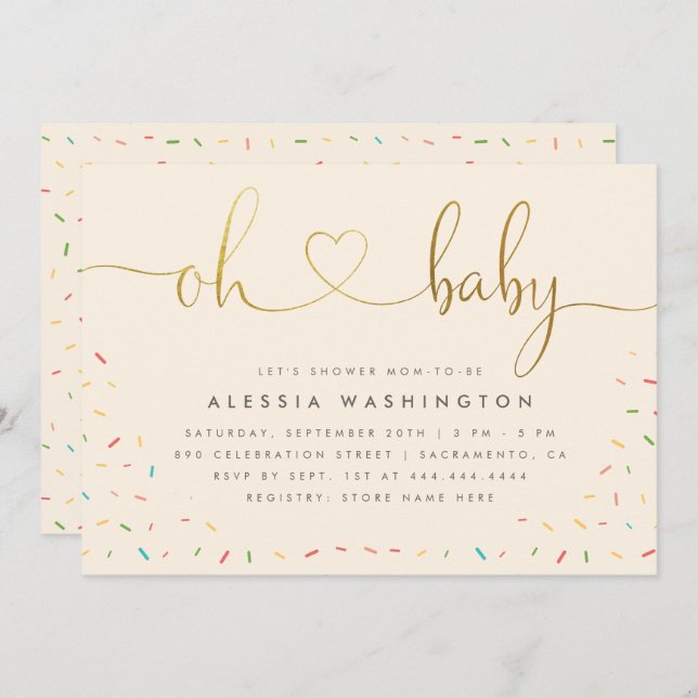 Invitation Sexe Elegant Gold Script Oh Baby shower (Devant / Derrière)