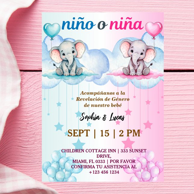 Invitation sexe espagnol révéler Nino o Nina avec éléphants (Créateur téléchargé)