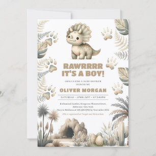Invitation Sexe neutre mignon bébé dinosaure préhistorique