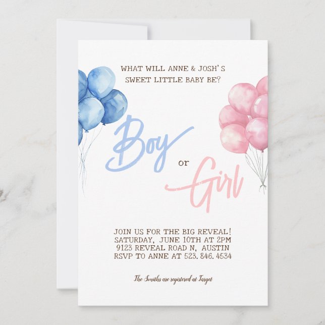 Invitation Sexe Reveal Party Boy or Girl Simple Script (Devant)