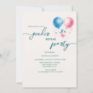 Invitation sexe révéler la fête ballons rouge et bleu