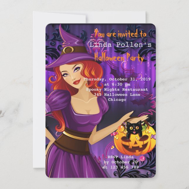 Invitation Sexy Halloween sorcière (Devant)