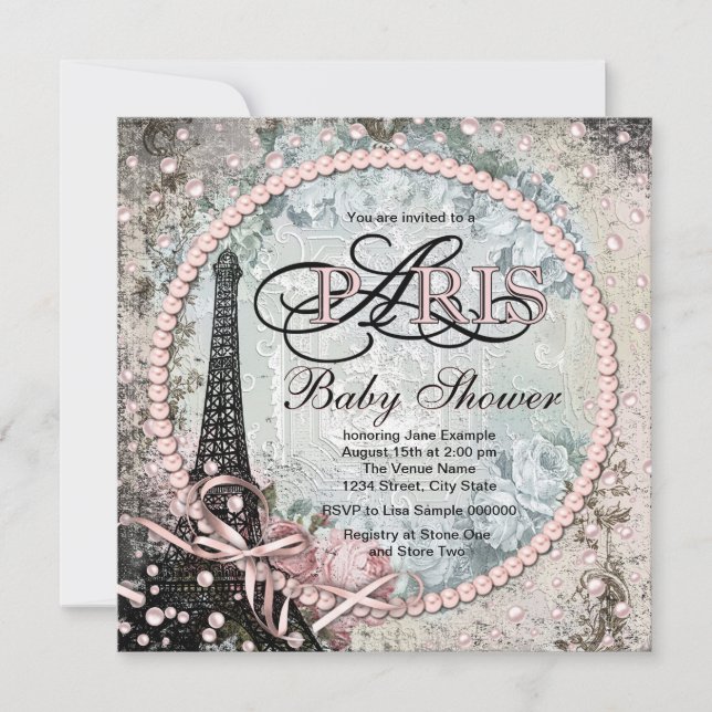 Invitation Shab Chic Paris Baby Shower (Devant)