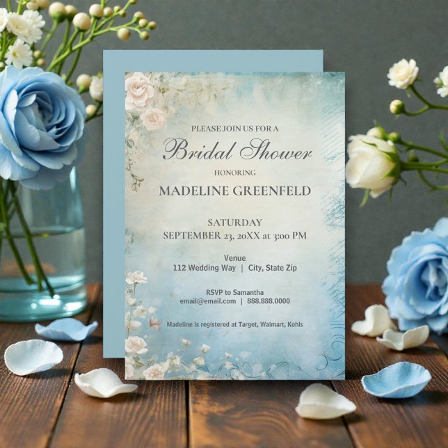 Invitation Shabby Chic Baby Blue Floral Bridal Shower (Créateur téléchargé)