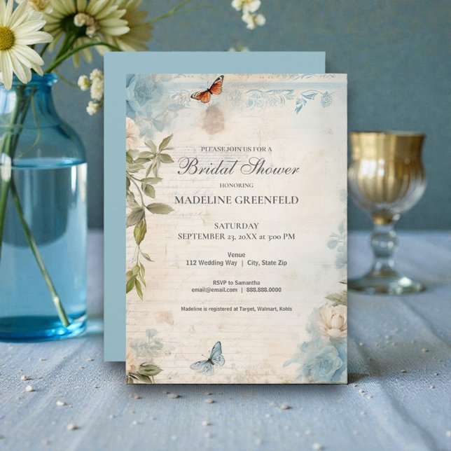 Invitation Shabby Chic Baby Blue Floral Bridal Shower (Créateur téléchargé)