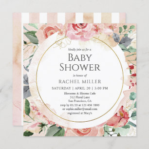 Invitation Shabby Chic Baby shower Aquarelle Florale