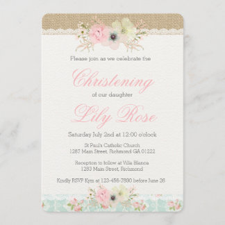 Invitation Shabby Chic Christening/Baptême