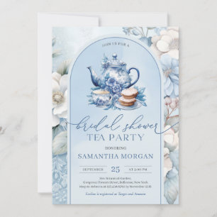 Invitation Shabby chic dusté bleu et blanc fête du thé nuptia