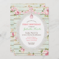 Shabby Chic Floral Bois Premier anniversaire Invit