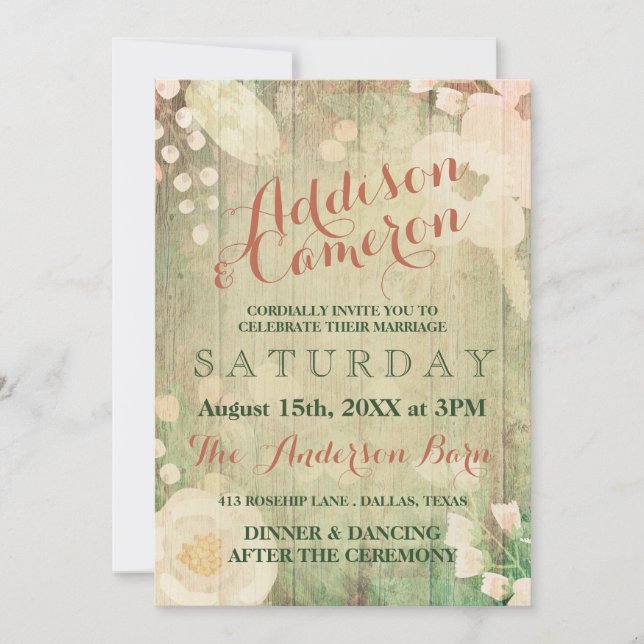Invitation Shabby Chic Florals | MARIAGE (Devant)