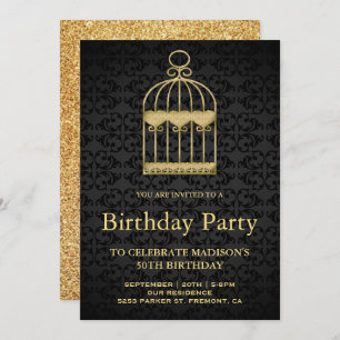 Invitation Shabby Chic Gold Birdcage fête d'anniversaire