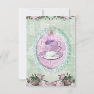 Invitation Shabby Chic Green and lilac « Torche Party "