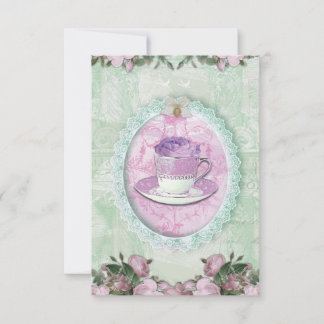 Invitation Shabby Chic Green and lilac « Torche Party "