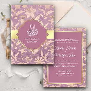 Invitation Shabby Chic Lavender Gold Floral Mariage musulman