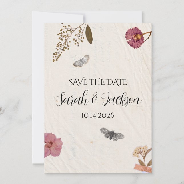 Invitation Shabby Chic Mariage Pressé Fleurs (Devant)