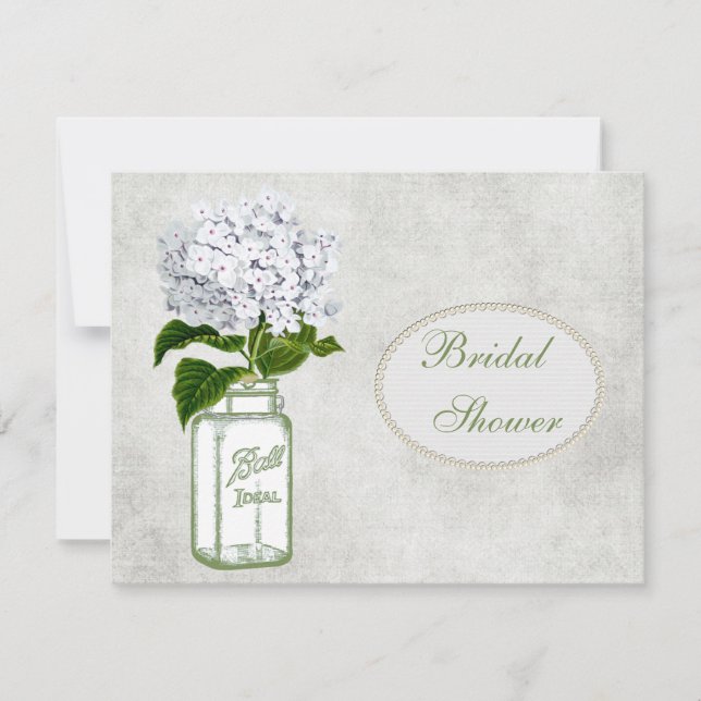 Invitation Shabby Chic Mason Jar et Hydrangea Fête de l'marié (Devant)