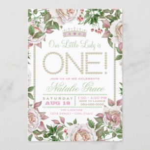 Invitation Shabby Chic Perle pour 1er Anniversaire
