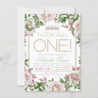 Invitation Shabby Chic Perle pour 1er Anniversaire