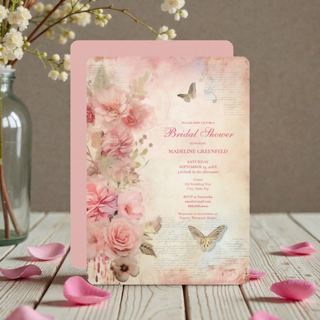 Invitation Shabby Chic Pink Floral Bridal Shower (Créateur téléchargé)
