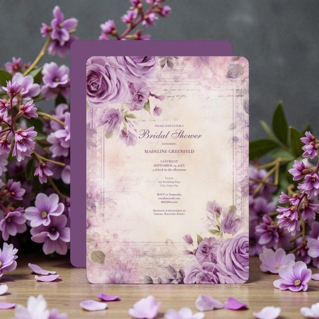 Invitation Shabby Chic Purple Lavender Floral Bridal Shower (Créateur téléchargé)