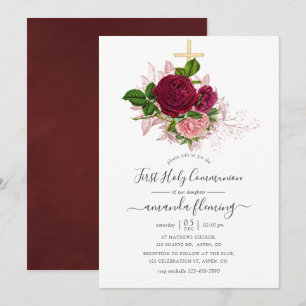 Invitation Shabby-Chic rose et burgundy pour la Sainte Commun