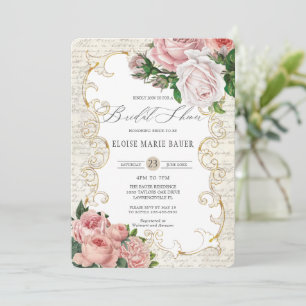 Invitation Shabby Chic Rose Vintage Fête des mariées