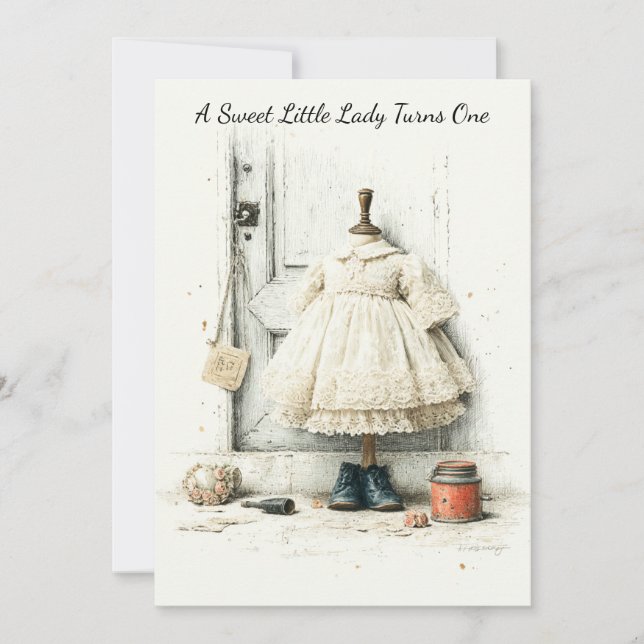 Invitation Shabby Chic Ruffle Robe & Parfum 1er Anniversaire (Devant)