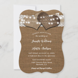 Invitation Shabby Chic Rustique Pays Burlap Mariage dentelle