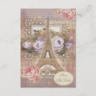 Invitation Shabby Chic Tour Eiffel Floral Enregistrer la date