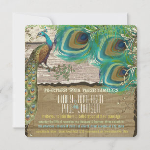 Invitation Shabby Country Peacock Vintage 3 Pieds Vieux Bois