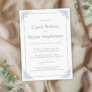 Invitation Shabby romantique Chic Bleu et Mariage blanc