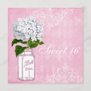 Invitation Shabby rose Chic Jar & Hydrangea Sweet 16