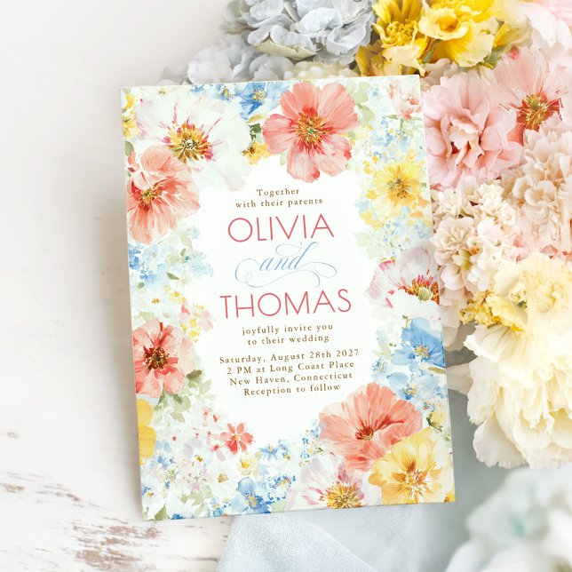 Invitation Shabby Vintage Floral Boho Elegant Wedding (Romantic Vintage Watercolor Wildflowers Wedding Invitation)