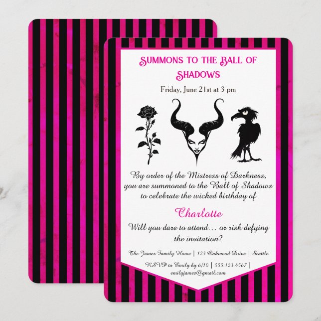 Invitation Shadow Ball Dark Fantasy Birthday Design Script (Devant / Derrière)