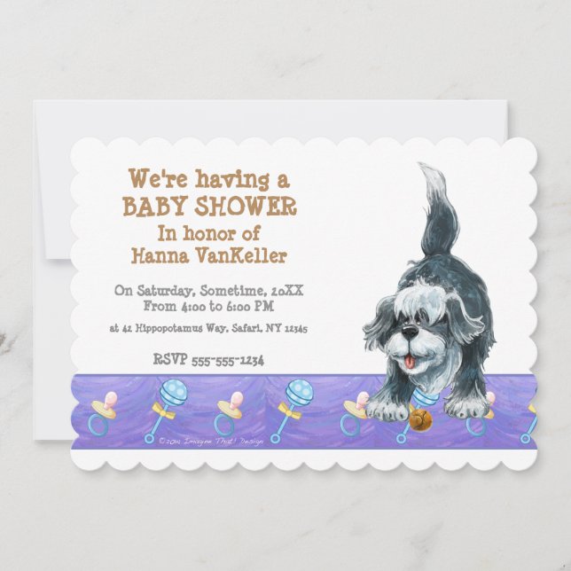 Invitation Shaggy Sheep Chien Baby shower (Devant)