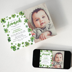 Invitation Shamrock aquarelle photo fête d'anniversaire