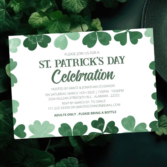 Invitation Shamrock blanc et vert St. Patrick's Day Party (Créateur téléchargé)