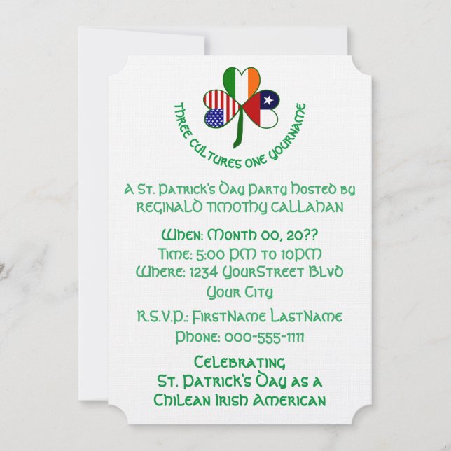 Invitation Shamrock Chilean Ireland USA Personalize Text (Devant)