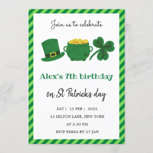Invitation Shamrock d'anniversaire de la Saint-Patrick Green